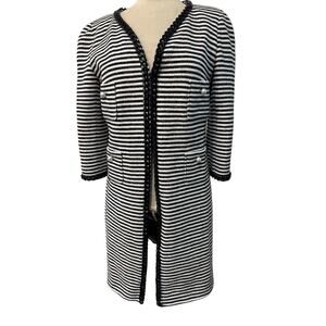 EDWARD ACHOUR PARIS Chain Pearls Tweed long Cardigan Duster Coat sz 6/8 (40)
